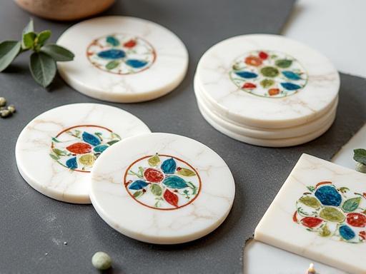 संगमरमर की जड़ाई वाले कोस्टर का सेट